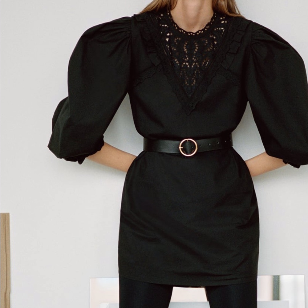 Zara voluminous poplin black mini dress - Picture 2 of 6